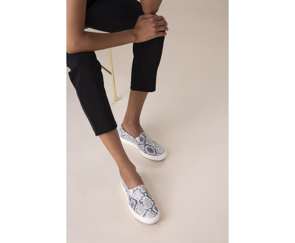 Slip Ons Keds Mujer Blancas/Negras - Kate Spade New York Double Decker Snake Cuero - 187-JVONQZ